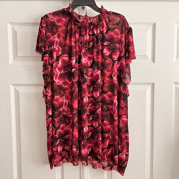 Torrid Sheer Stretch Mesh Smocked Neck Flutter Sleeve Top Blouse 4 4X - Picture 2 of 7